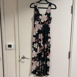 Always A Line Dark Green Romper With Cherry Blossom Flowers